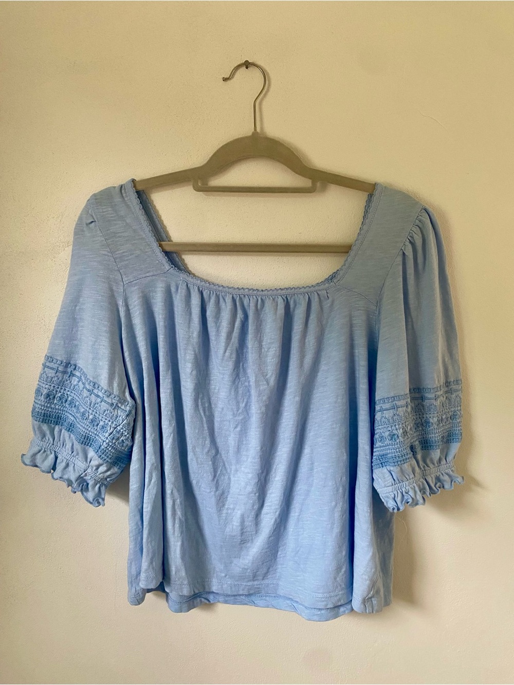 Lucky Brand Light Blue Peasant Top - Square Neck, XL